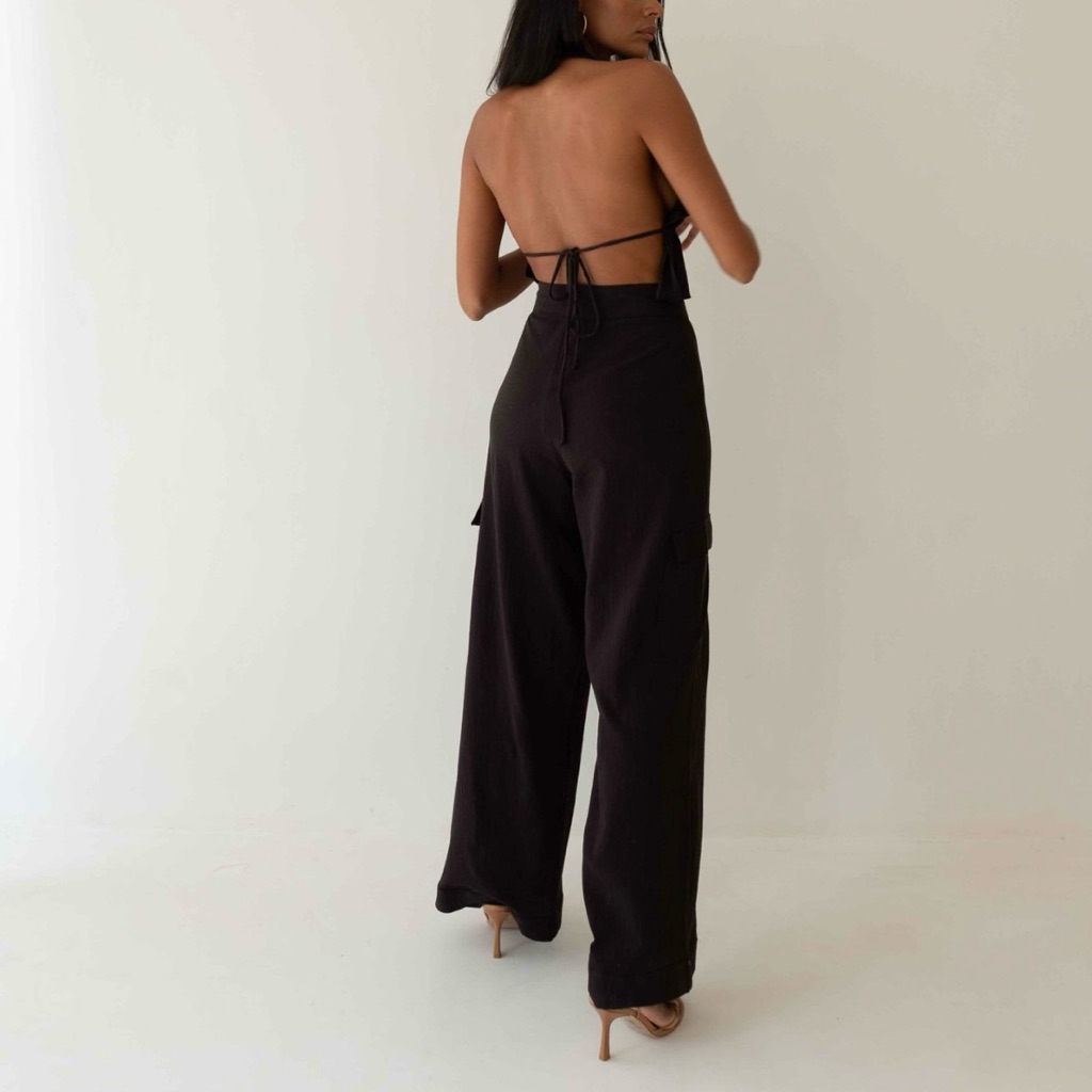 Bahhgoose Black Cotton Gauze Cargo Pants — image 2 of 8